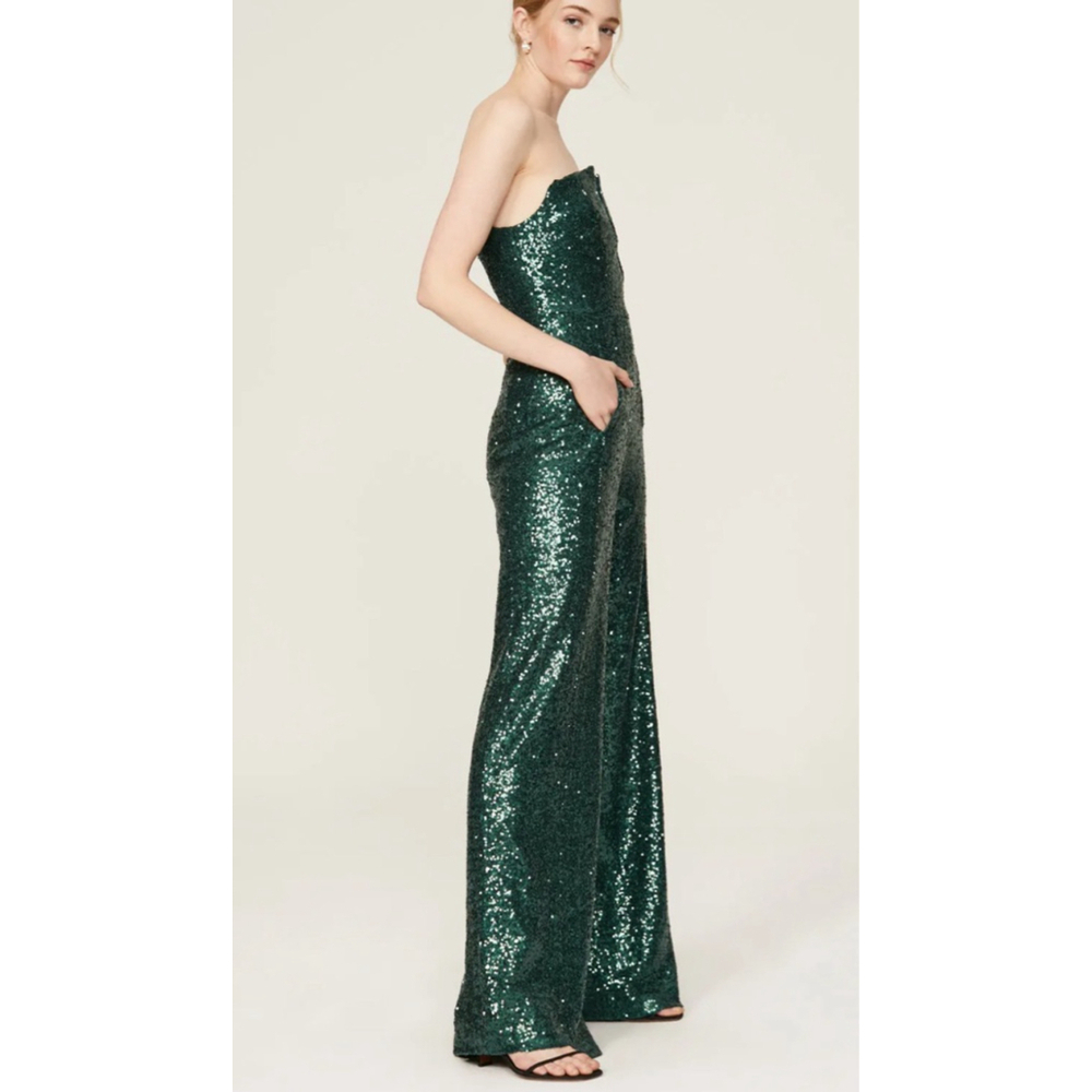 Black Halo Lena Rare Green Sequin Jumpsuit - Picture 12 of 13